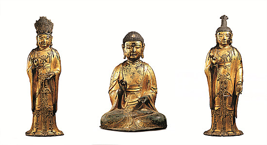아미타삼존불, 고려 1333년, 금동, 국립중앙박물관. <사진=국립중앙박물관>