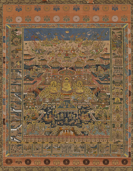 관경만다라 채색판화, 일본 모모야마시대(1568~1603), 98×76cm. 사진 제공 명주사 고판화박물관.