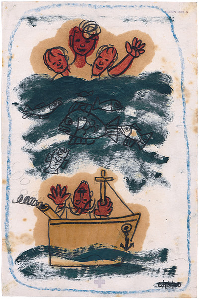 이중섭미술관 소장 ‘현해탄’, 이중섭(1916~1956), 1954년, 종이에 유채, 연필, 크레용, 21.6.0×14.0cm. 사진 제공 국립중앙박물관.