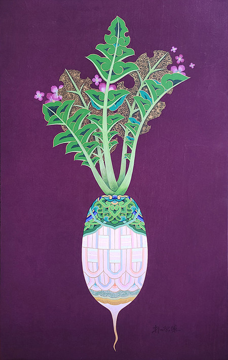 박근덕 ‘봄바람, 아련하니’, 53×33.4cm, 견본채색(비단에 채색), 2023, 무우수갤러리 제공.