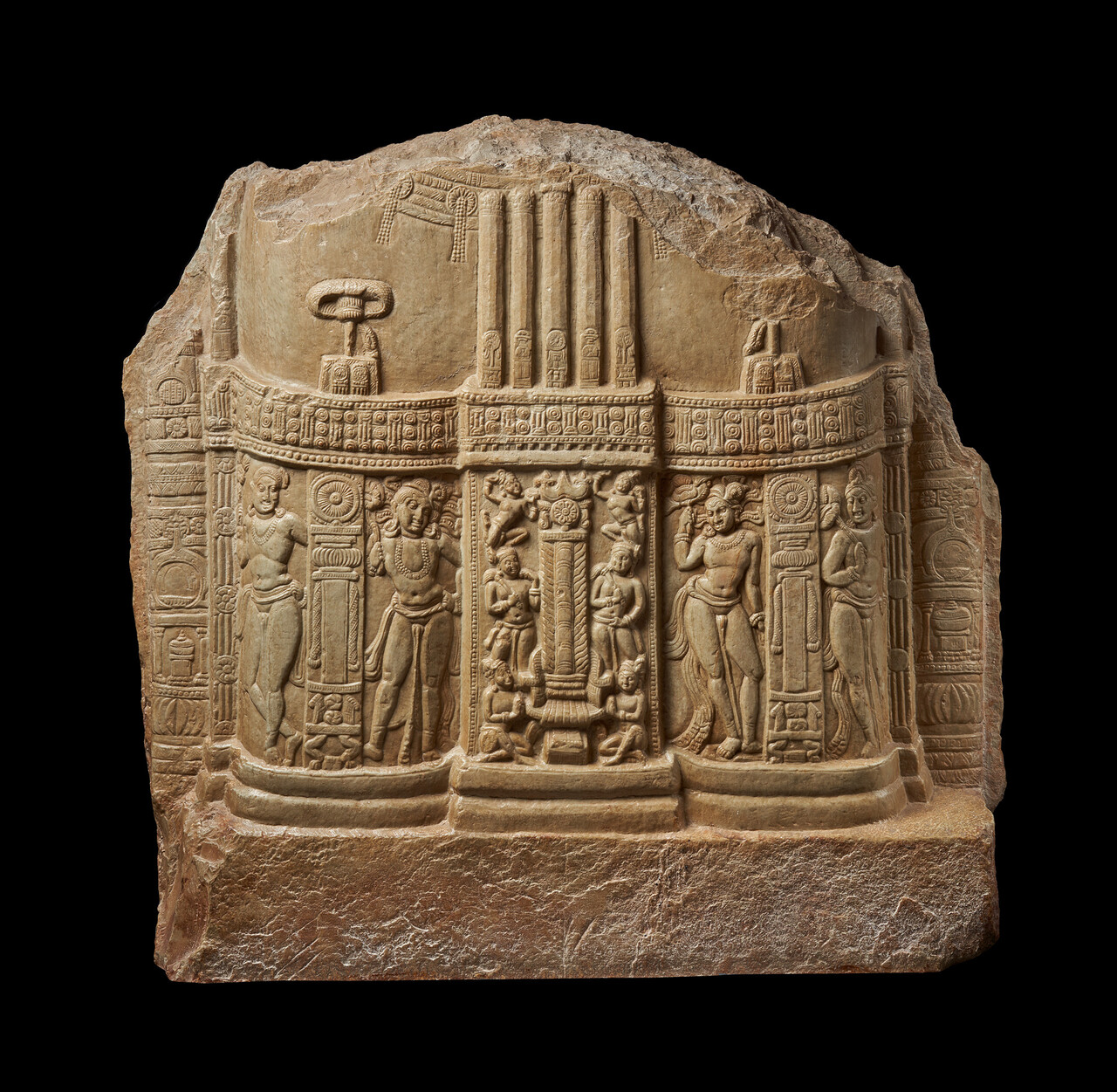 불타는 기둥을 향한 경배, 1세기, 인도 아마라바티고고학박물관. 국립중앙박물관 제공.