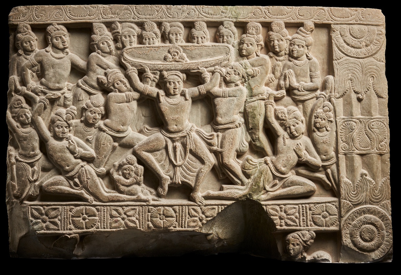 싯다르타, 머리카락을 자르다, 3세기 말, 나가르주나콘다, 뉴델리국립박물관, ⓒ The Metropolitan Museum of Art/Thierry Ollivier. 사진 제공 국립중앙박물관.